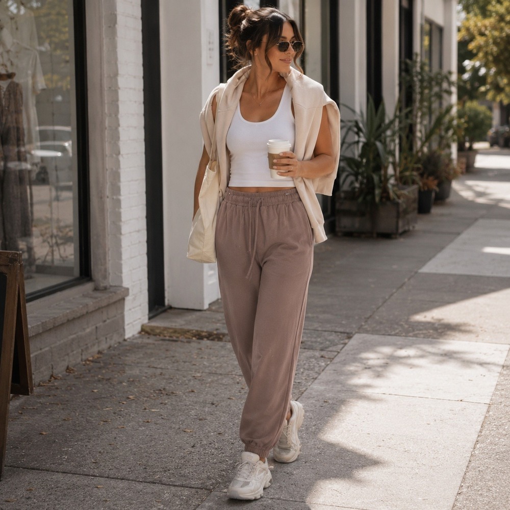 Skims Sleep Jogger Clay Brown Elastic Waist Drawstring Pockets Relaxed Fit L